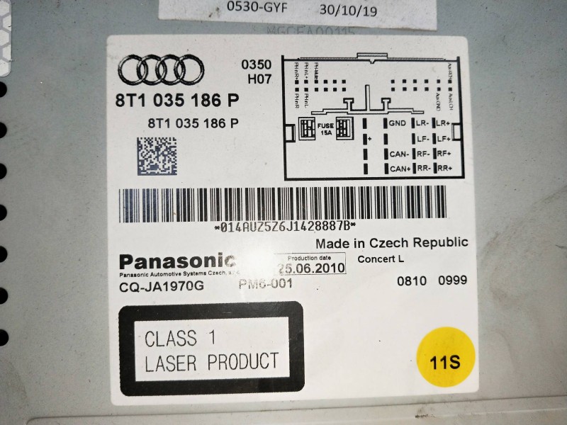 Recambio de sistema audio / radio cd para audi a4 avant (8k5) (2008) básico referencia OEM IAM 8T1035186P  PANASONIC
