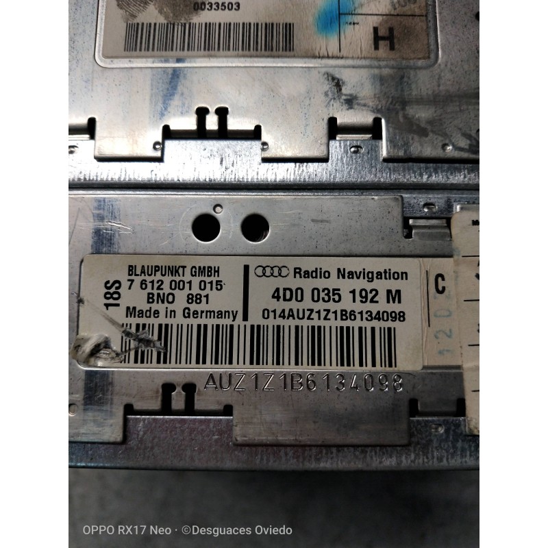 Recambio de sistema audio / radio cd para audi a8 (d2) 2.5 tdi quattro referencia OEM IAM 4D0035192M 7612001015 