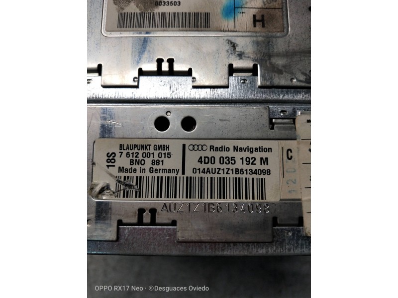 Recambio de sistema audio / radio cd para audi a8 (d2) 2.5 tdi quattro referencia OEM IAM 4D0035192M 7612001015 