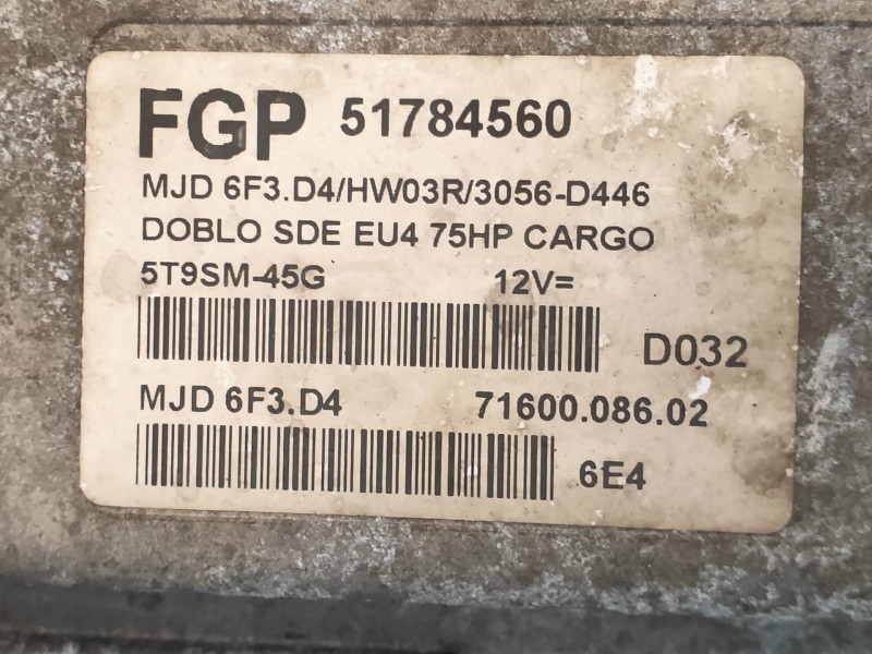 Recambio de centralita motor uce para fiat doblo cargo (223) 1.3 jtd referencia OEM IAM 51784560 MJD6F3D4 7160008602