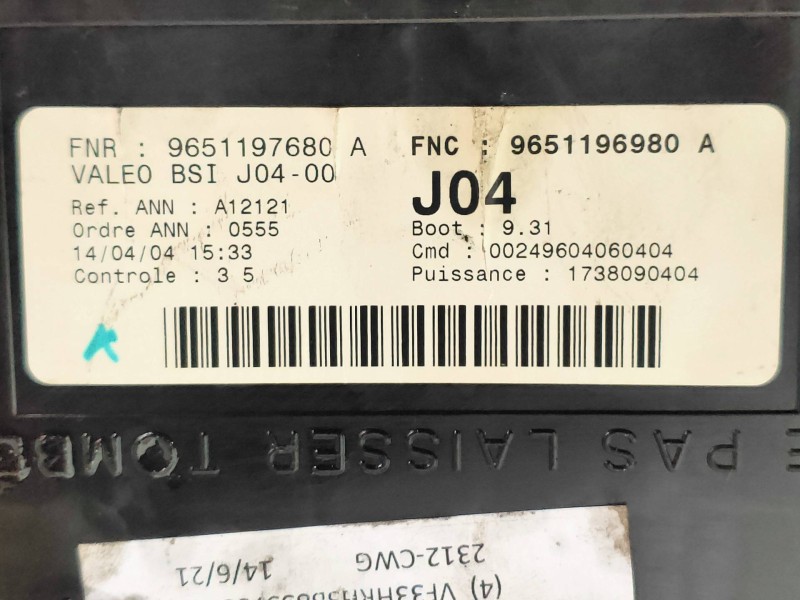 Recambio de caja reles / fusibles para peugeot 307 break / sw (s1) sw referencia OEM IAM 9651197680A 9651196980 BSIJ0400