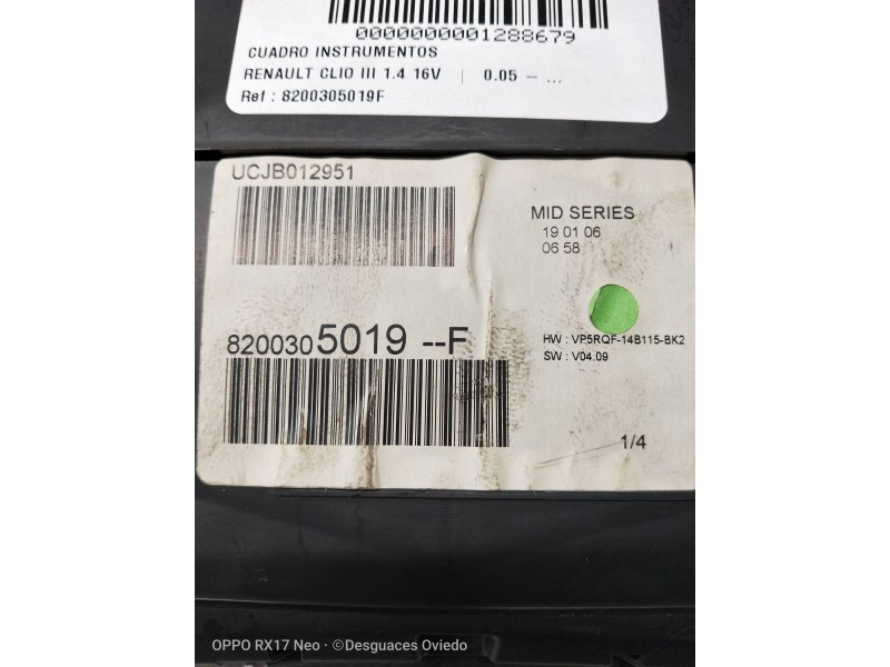 Recambio de cuadro instrumentos para renault clio iii 1.4 16v referencia OEM IAM 8200305019F  