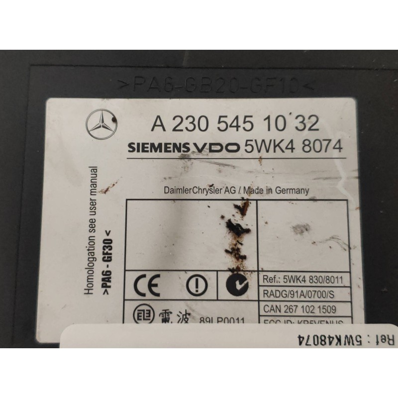 Recambio de centralita cierre para mercedes clase s (w220) berlina 320 cdi (220.025) referencia OEM IAM 5WK48074 A2305451032 