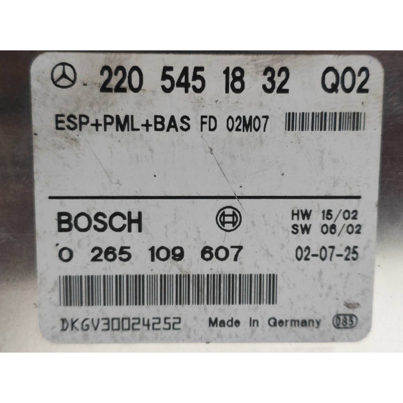 Recambio de centralita abs para mercedes clase s (w220) berlina 320 cdi (220.025) referencia OEM IAM 0265109607 2205451832 