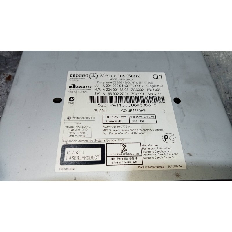 Recambio de sistema audio / radio cd para mercedes clase c (w204) familiar c 200 t cdi blueefficiency (204.201) referencia OEM I