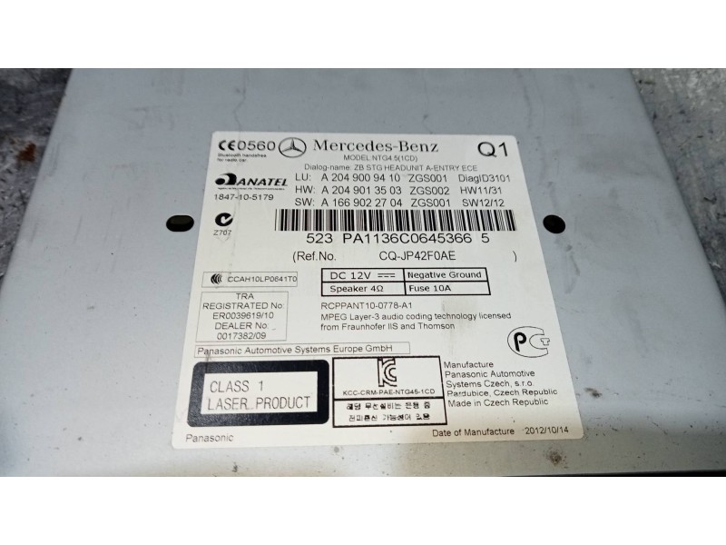 Recambio de sistema audio / radio cd para mercedes clase c (w204) familiar c 200 t cdi blueefficiency (204.201) referencia OEM I