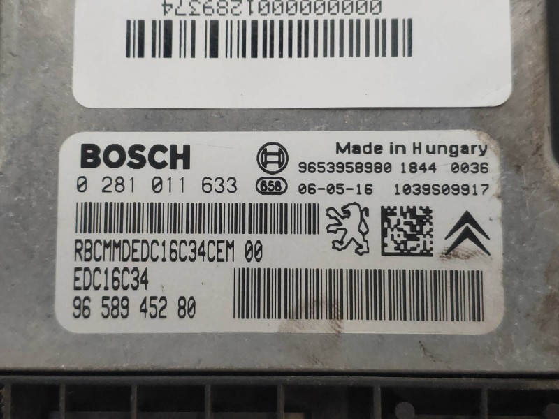 Recambio de centralita motor uce para peugeot 407 sr confort referencia OEM IAM 0281011633 9658945280 EDC16C34
