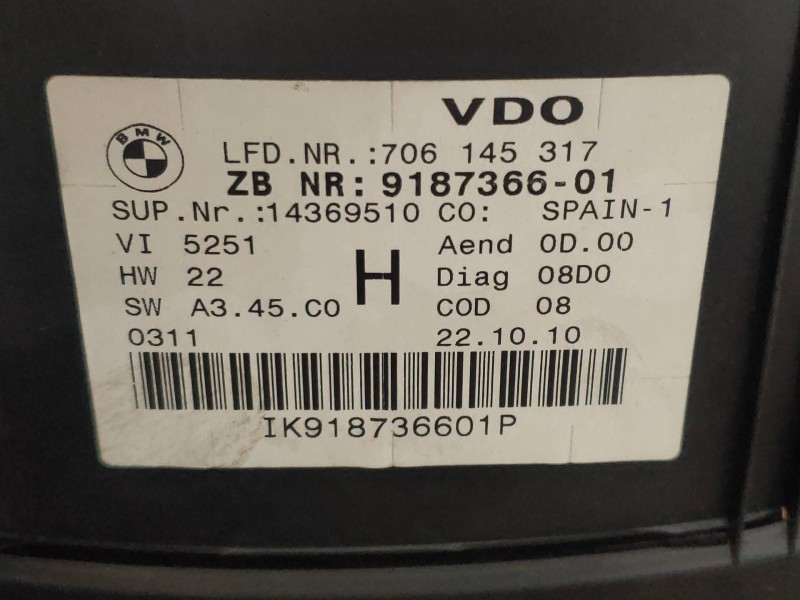 Recambio de cuadro instrumentos para bmw serie 3 coupe (e92) 330i referencia OEM IAM 9187366 706145317 14369510 62109316123