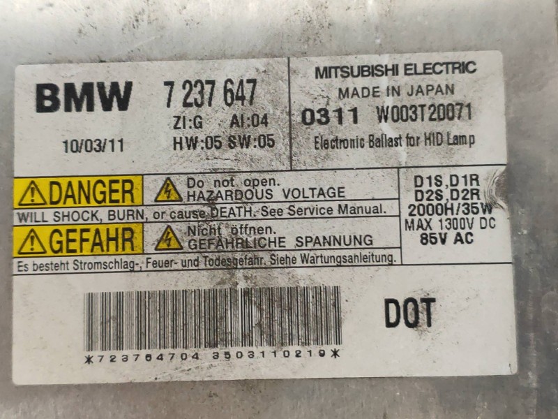 Recambio de centralita faros xenon para bmw serie 5 lim. (f10) 525d referencia OEM IAM W003T20071 7237647 