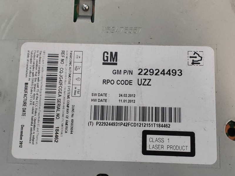 Recambio de sistema audio / radio cd para opel astra j lim. cosmo referencia OEM IAM 22924493  