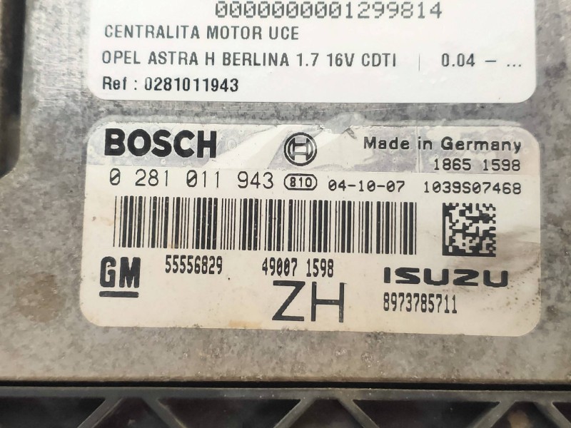 Recambio de centralita motor uce para opel astra h berlina 1.7 16v cdti referencia OEM IAM 0281011943 55556829 ZH 8973785711