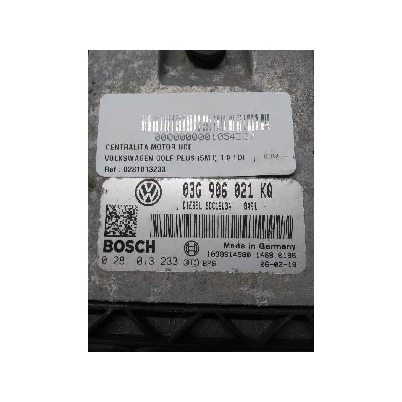Recambio de centralita motor uce para volkswagen golf plus (5m1) 1.9 tdi referencia OEM IAM 0281013233 03G906021KQ EDC16U34
