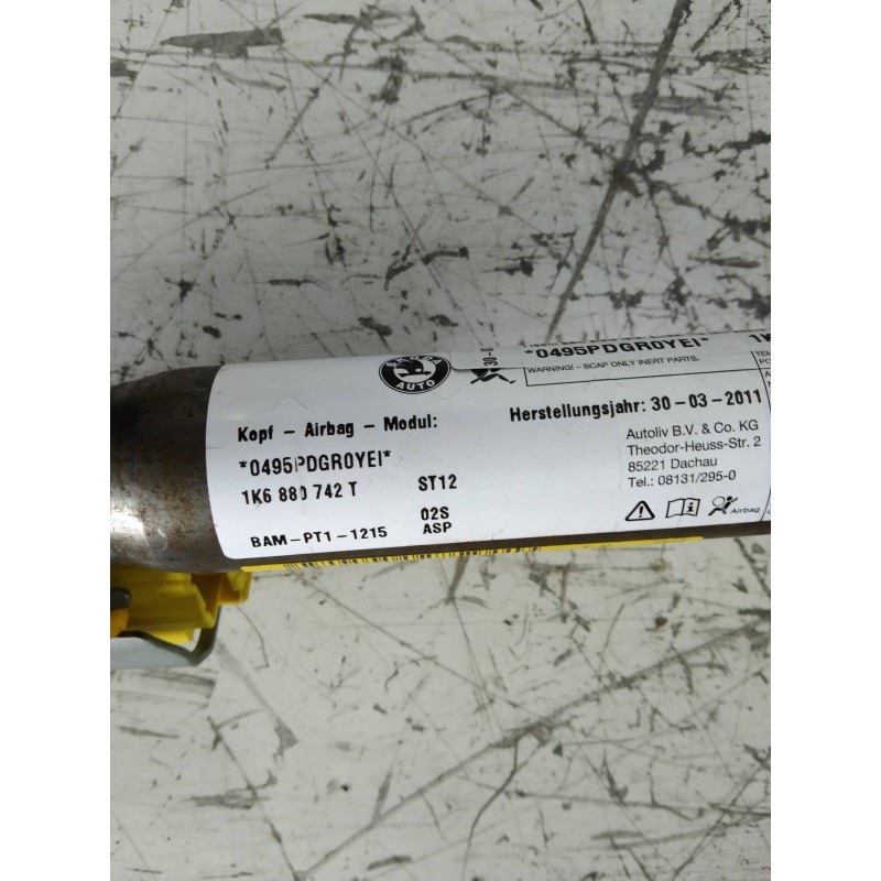 Recambio de airbag cortina delantero derecho para volkswagen golf vi (5k1) advance referencia OEM IAM 1K6880742T  