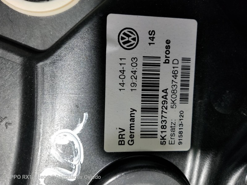 Recambio de elevalunas delantero izquierdo para volkswagen golf vi (5k1) advance referencia OEM IAM 5K1837729AA 5K0837461D 3P