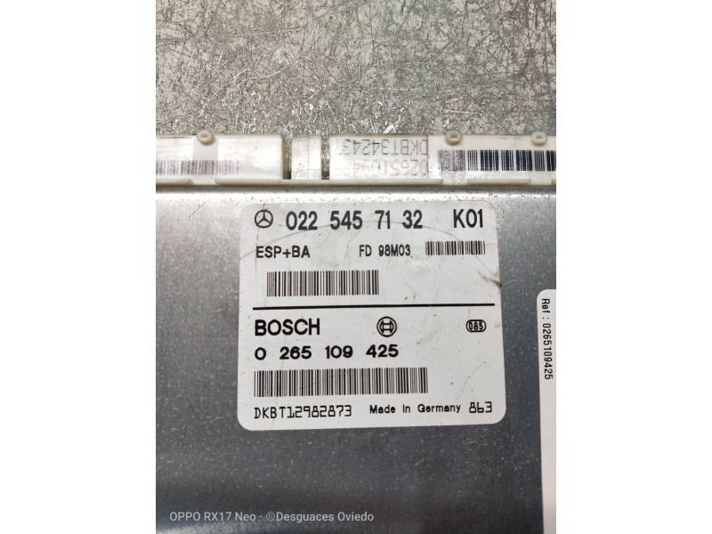 Recambio de centralita abs para mercedes clase a (w168) 140 (168.031) referencia OEM IAM 0265109425 0225457132 