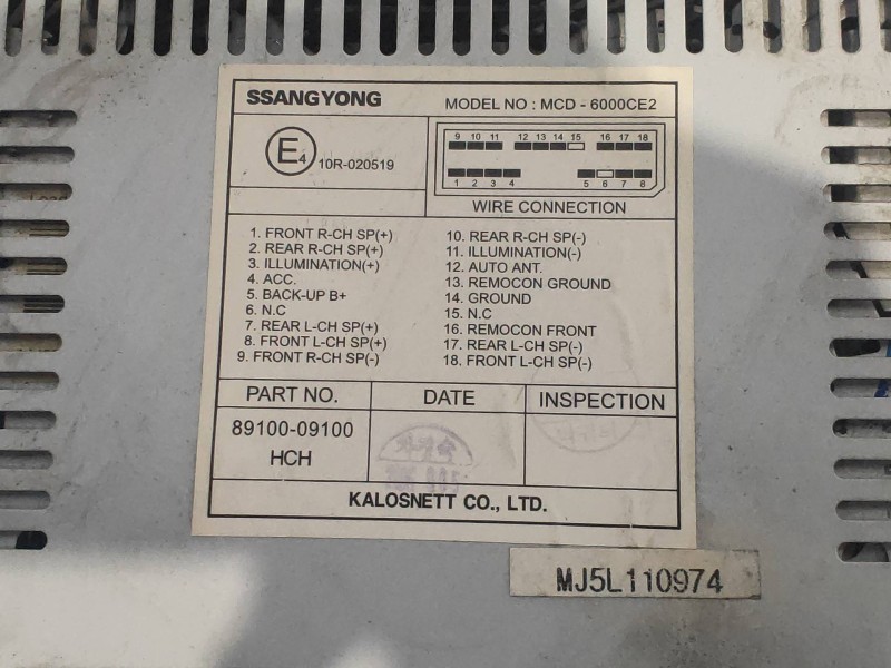 Recambio de sistema audio / radio cd para ssangyong actyon 200 xdi referencia OEM IAM MCD6000CE2  
