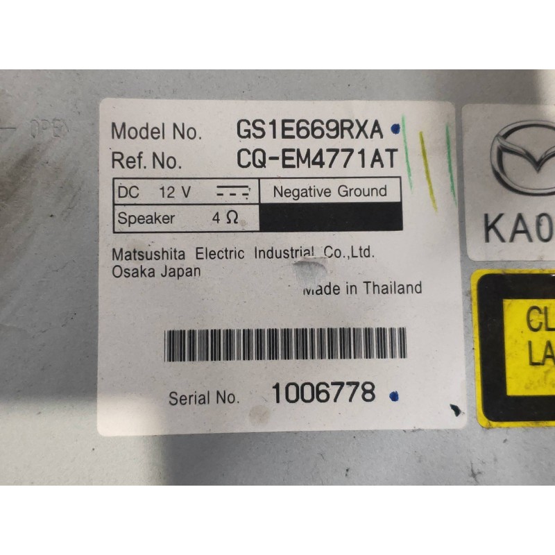 Recambio de sistema audio / radio cd para mazda 6 lim. (gh) 2.0 crtd 140cv active (5-ptas.) referencia OEM IAM GS1E669RXA CQEM47