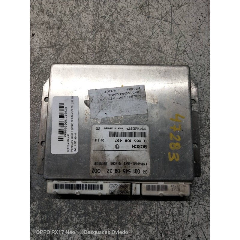 Recambio de centralita abs para mercedes clase s (w220) berlina 320 cdi (220.026) referencia OEM IAM 0265109497 0315450932Q02 