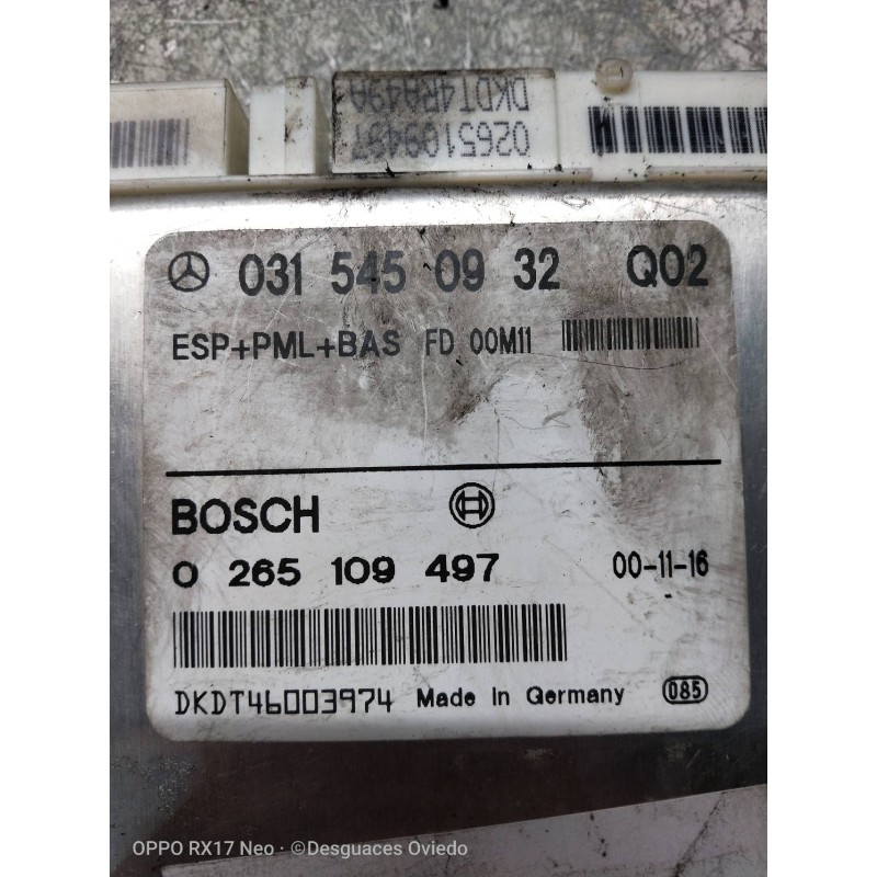 Recambio de centralita abs para mercedes clase s (w220) berlina 320 cdi (220.026) referencia OEM IAM 0265109497 0315450932Q02 