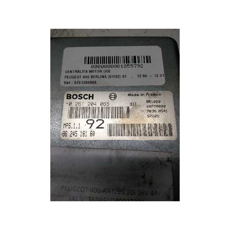Recambio de centralita motor uce para peugeot 406 berlina (s1/s2) st referencia OEM IAM 0261204066 9624518180 92 19293S