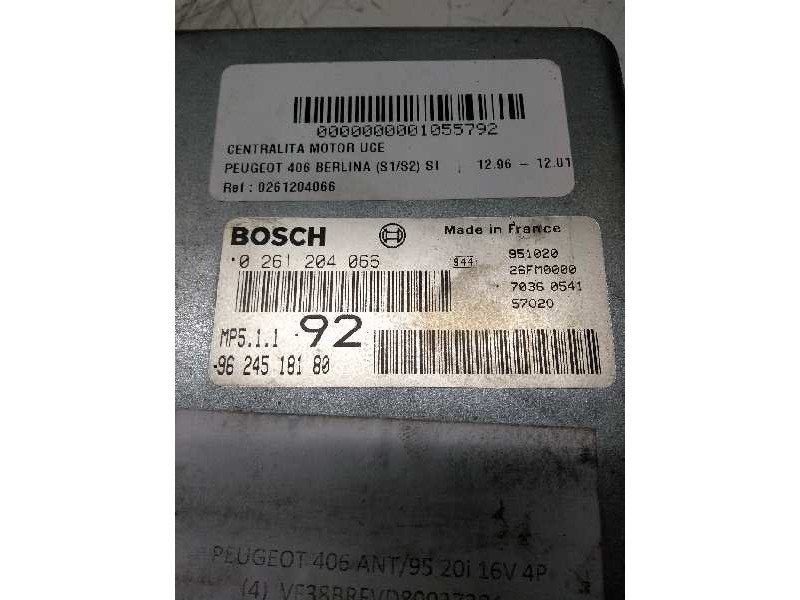 Recambio de centralita motor uce para peugeot 406 berlina (s1/s2) st referencia OEM IAM 0261204066 9624518180 92 19293S