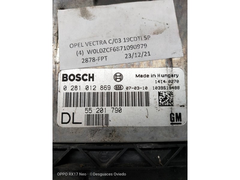 Recambio de centralita motor uce para opel vectra c berlina cosmo referencia OEM IAM 0281012869 55201790 DL