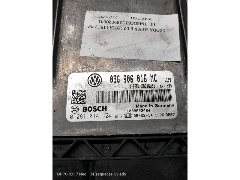 Recambio de centralita motor uce para skoda superb (3u4) classic referencia OEM IAM 0281014104 03G906016MC EDC16U31