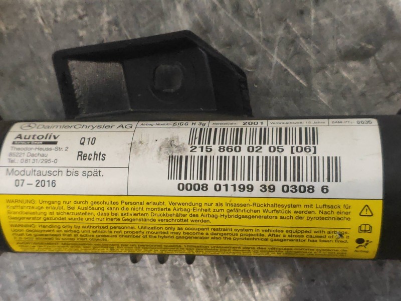 Recambio de airbag cortina delantero derecho para mercedes clase cl (w215) coupe 600 (215.378) referencia OEM IAM 2158600205  