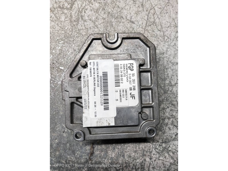 Recambio de centralita motor uce para opel astra h berlina elegance referencia OEM IAM 5WK9370 55351248 JF