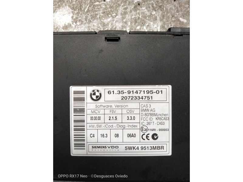 Recambio de modulo electronico para bmw serie 3 berlina (e90) 318d referencia OEM IAM 5WK49513MBR 2072334751 