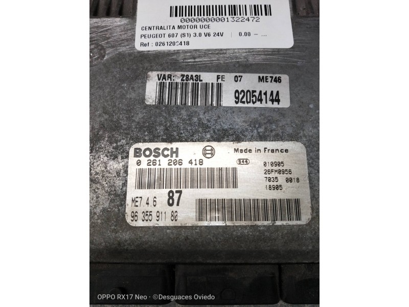 Recambio de centralita motor uce para peugeot 607 (s1) 3.0 v6 24v referencia OEM IAM 0261206418 9635591180 