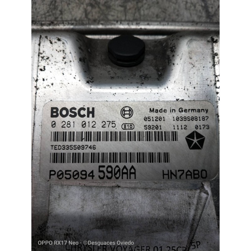 Recambio de centralita motor uce para chrysler voyager (rg) 2.5 crd lx referencia OEM IAM 0281012275 P05094590AA HN7ABO