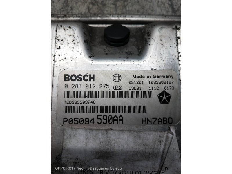 Recambio de centralita motor uce para chrysler voyager (rg) 2.5 crd lx referencia OEM IAM 0281012275 P05094590AA HN7ABO