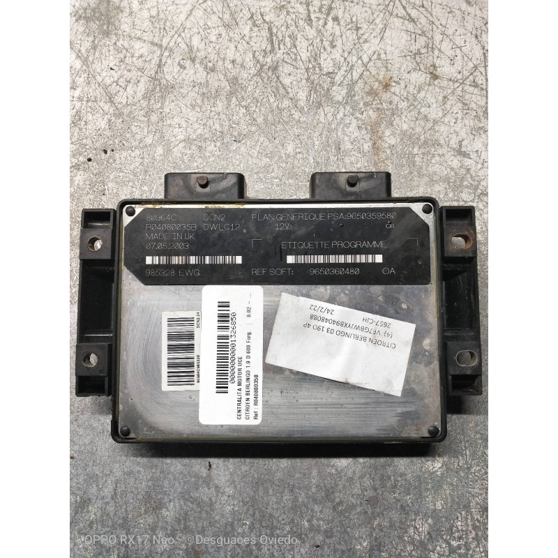 Recambio de centralita motor uce para citroen berlingo 1.9 d 600 furg. referencia OEM IAM R04080035B 9650360480 