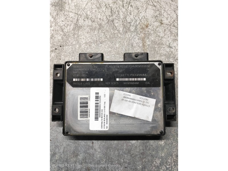 Recambio de centralita motor uce para citroen berlingo 1.9 d 600 furg. referencia OEM IAM R04080035B 9650360480 
