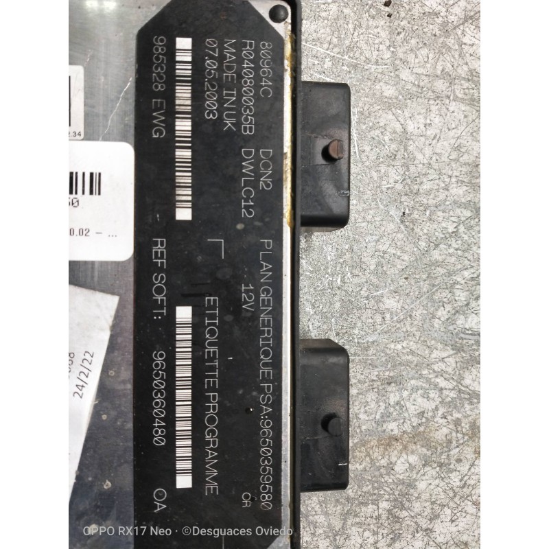 Recambio de centralita motor uce para citroen berlingo 1.9 d 600 furg. referencia OEM IAM R04080035B 9650360480 