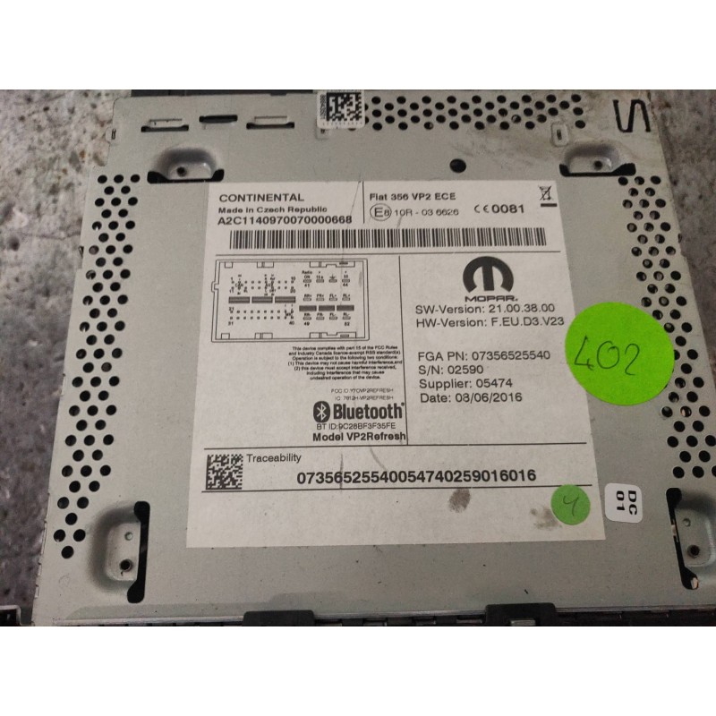 Recambio de sistema audio / radio cd para fiat tipo ii (357) berlina lounge referencia OEM IAM 07356525540 A2C1140970070000688 