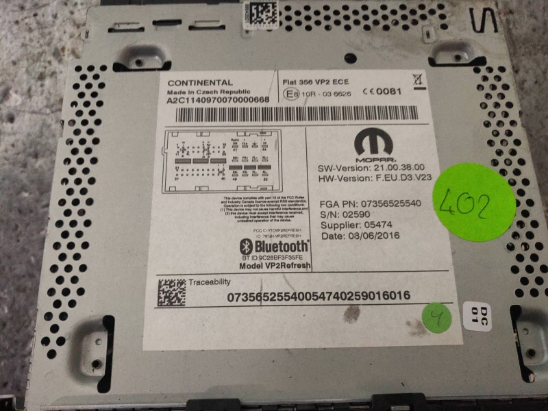 Recambio de sistema audio / radio cd para fiat tipo ii (357) berlina lounge referencia OEM IAM 07356525540 A2C1140970070000688 