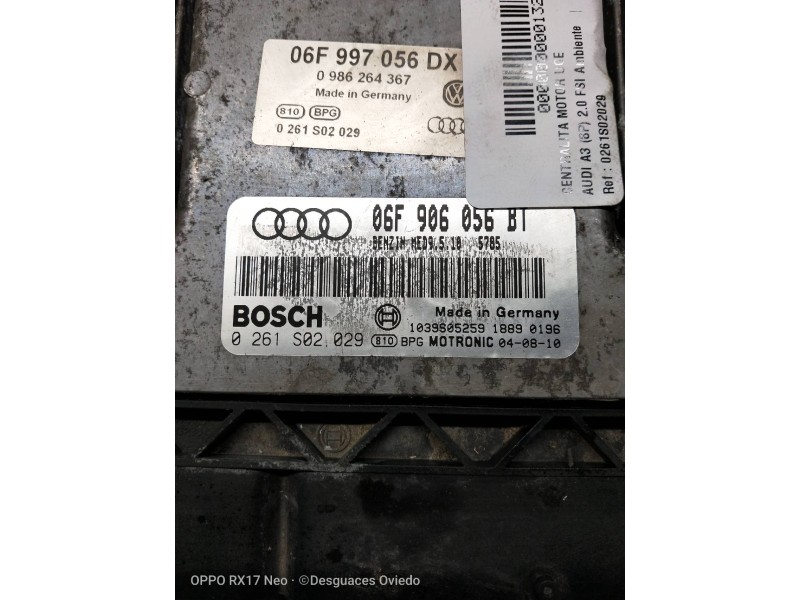 Recambio de centralita motor uce para audi a3 (8p) 2.0 fsi ambiente referencia OEM IAM 0261S02029 06F906056BT 
