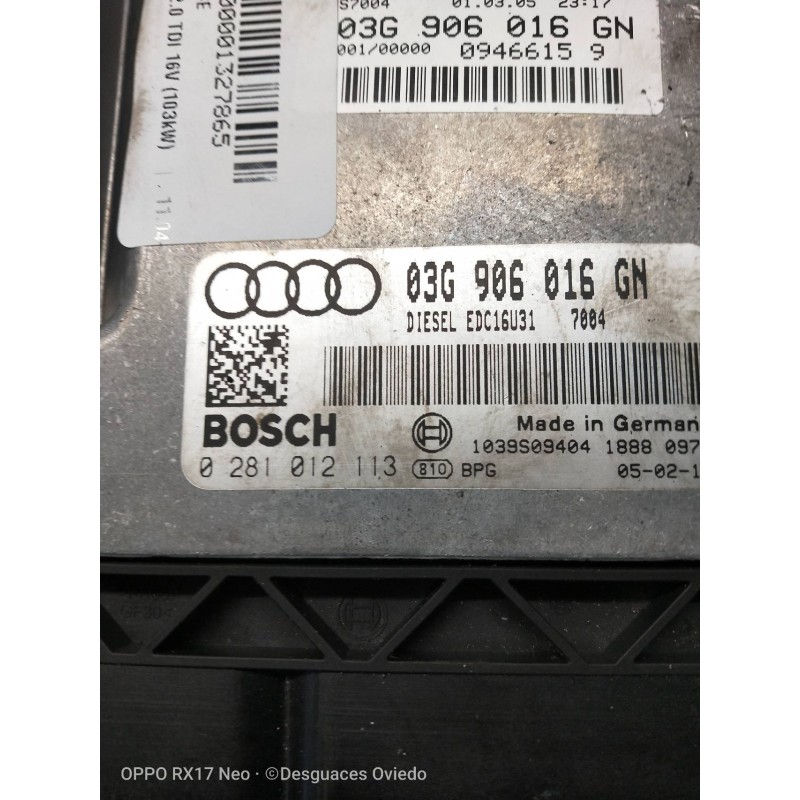 Recambio de centralita motor uce para audi a4 berlina (8e) 2.0 tdi 16v (103kw) referencia OEM IAM 0281012113 03G906016GN EDC16U3