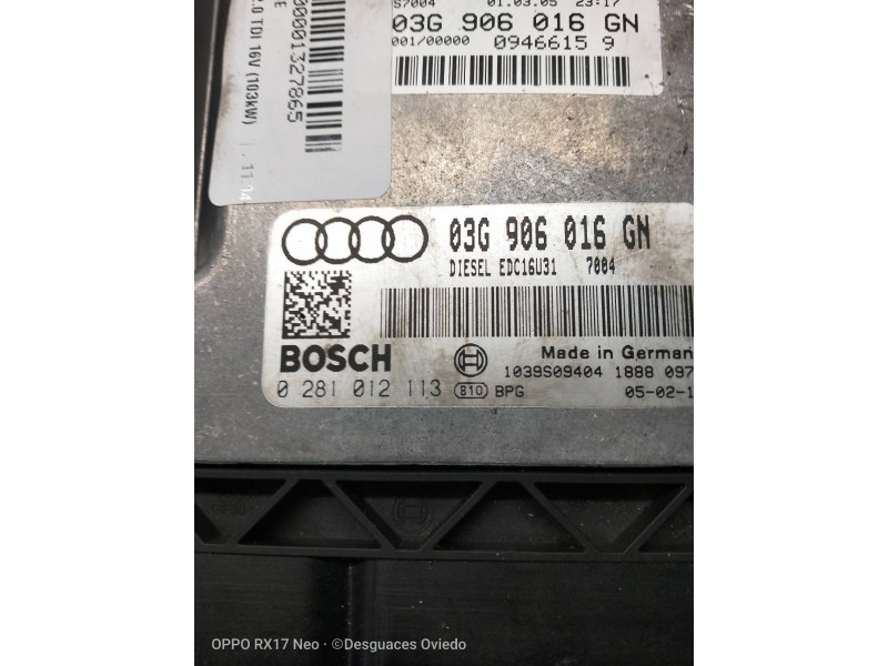 Recambio de centralita motor uce para audi a4 berlina (8e) 2.0 tdi 16v (103kw) referencia OEM IAM 0281012113 03G906016GN EDC16U3