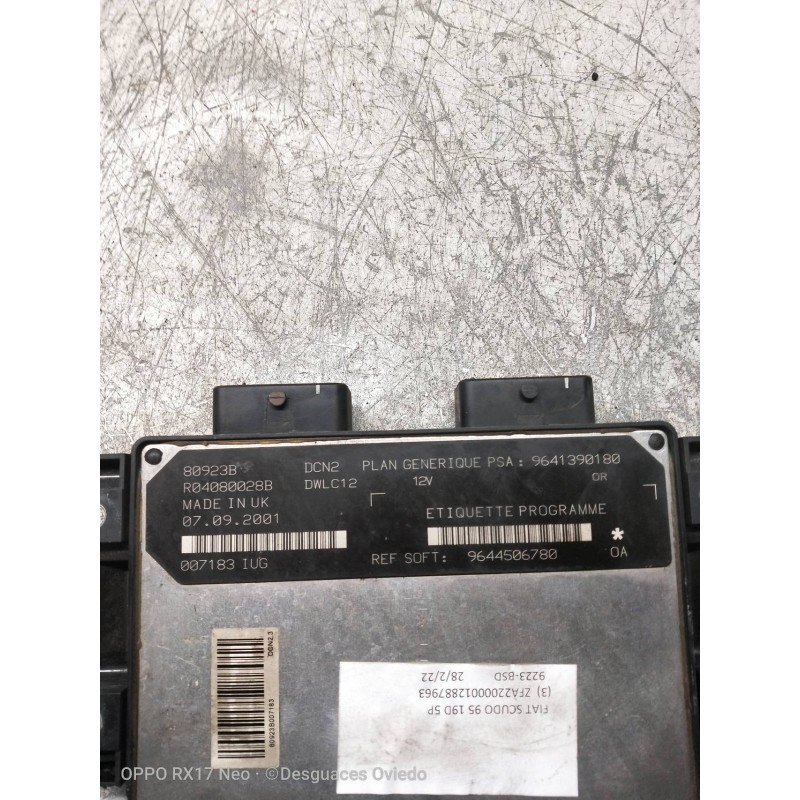 Recambio de centralita motor uce para fiat scudo (222) 1.9 d el caja cerrada referencia OEM IAM R04080028B 9641390180 