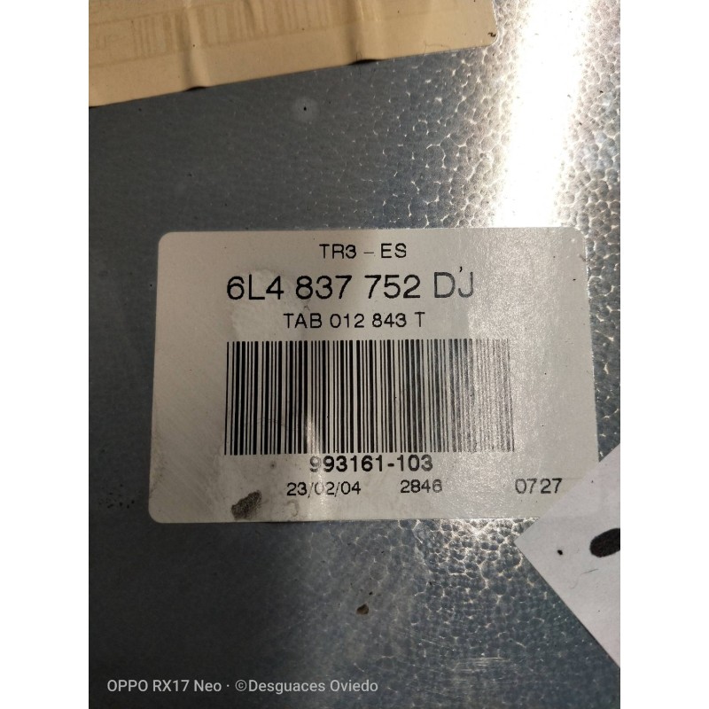 Recambio de elevalunas delantero derecho para seat cordoba berlina (6l2) signo/a referencia OEM IAM 6L4837752DJ  4P