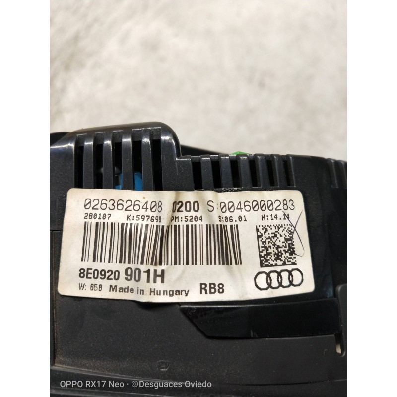 Recambio de cuadro instrumentos para audi a4 berlina (8e) 2.0 tdi (dpf) (125kw) referencia OEM IAM 0263626408 8E0920907H 