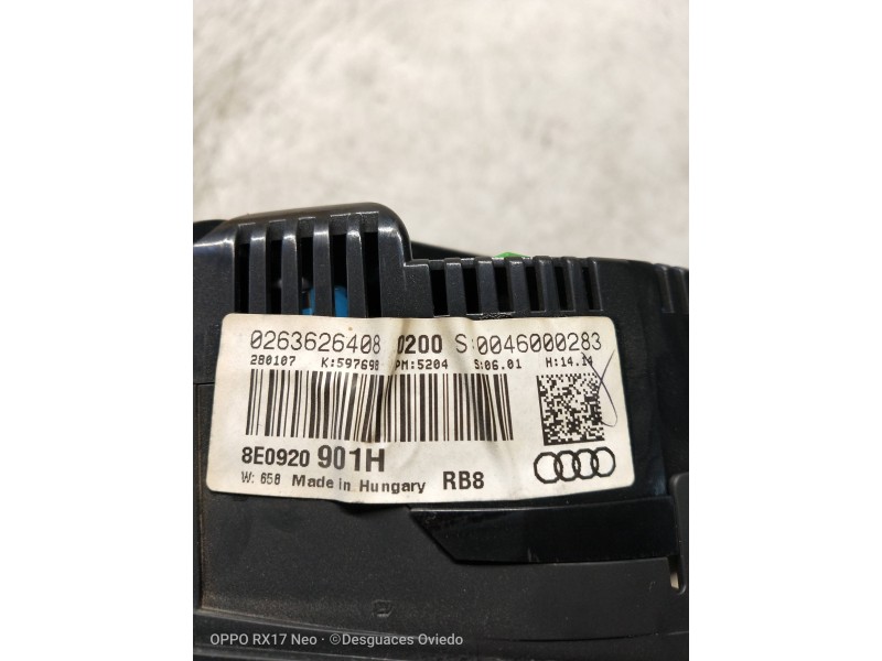 Recambio de cuadro instrumentos para audi a4 berlina (8e) 2.0 tdi (dpf) (125kw) referencia OEM IAM 0263626408 8E0920907H 