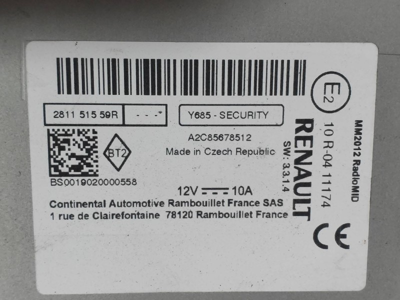 Recambio de sistema audio / radio cd para renault captur ii edition one referencia OEM IAM 281151559R A2C85678512 