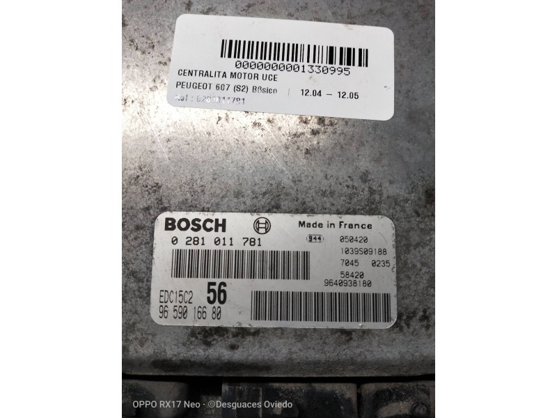Recambio de centralita motor uce para peugeot 607 (s2) básico referencia OEM IAM 0281011781 9659016680 EDC15