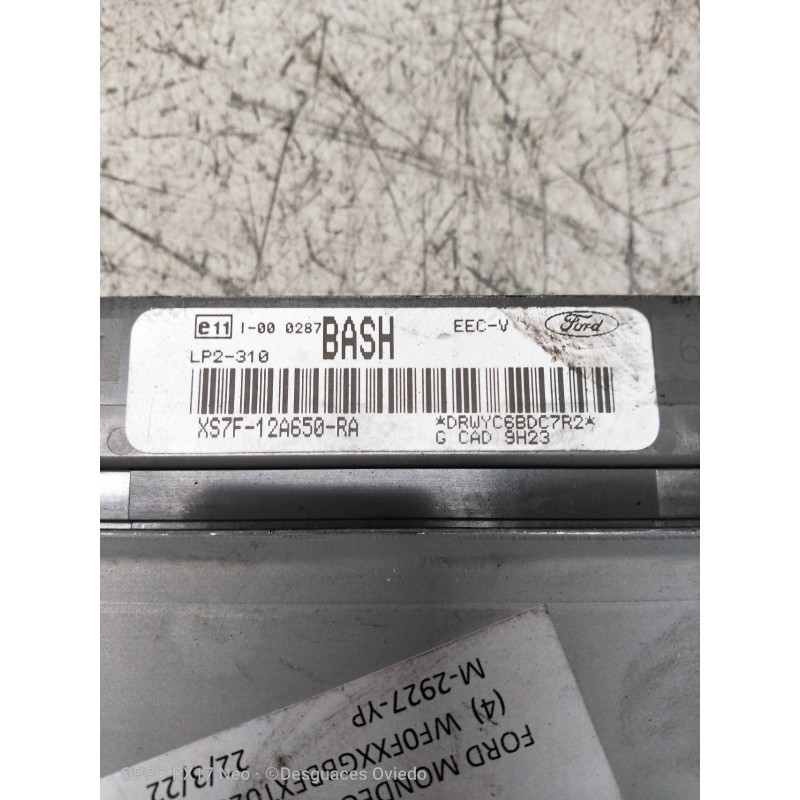 Recambio de centralita motor uce para ford mondeo berlina (gd) clx referencia OEM IAM XS7F12A650RA BASH 