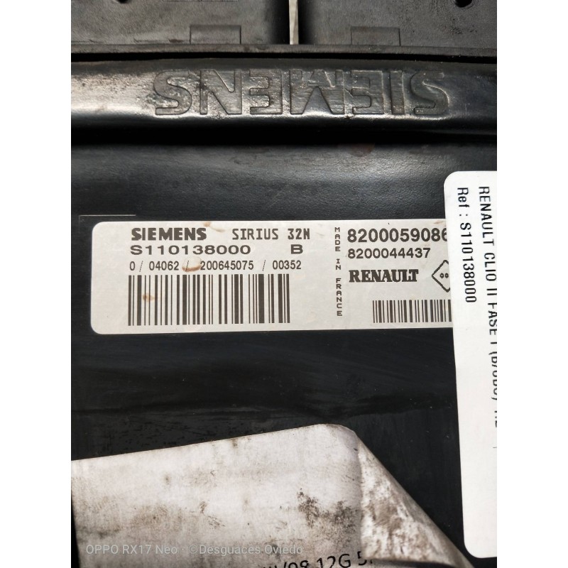 Recambio de centralita motor uce para renault clio ii fase i (b/cbo) 1.2 referencia OEM IAM S110138000 8200059086 8200044437