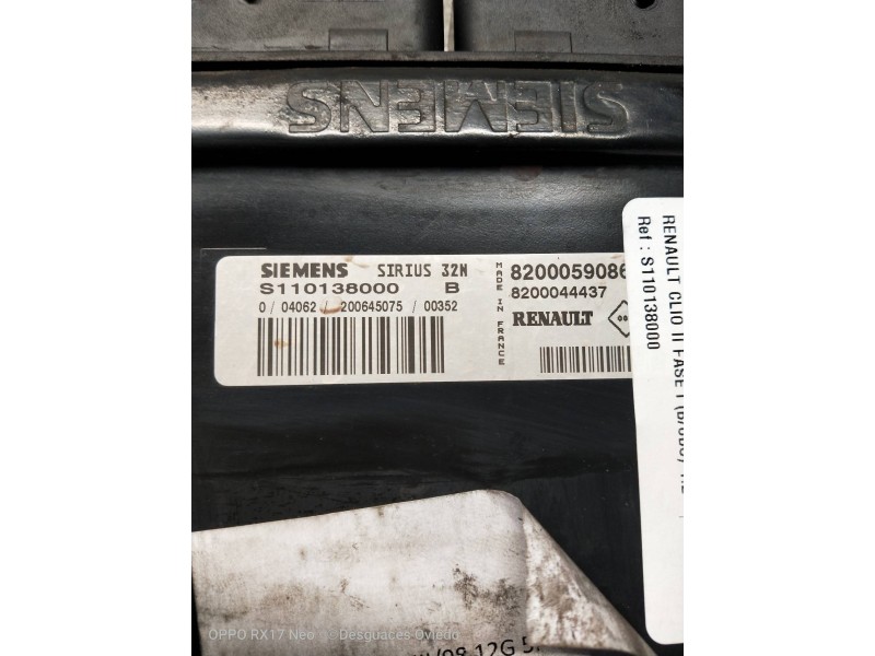 Recambio de centralita motor uce para renault clio ii fase i (b/cbo) 1.2 referencia OEM IAM S110138000 8200059086 8200044437